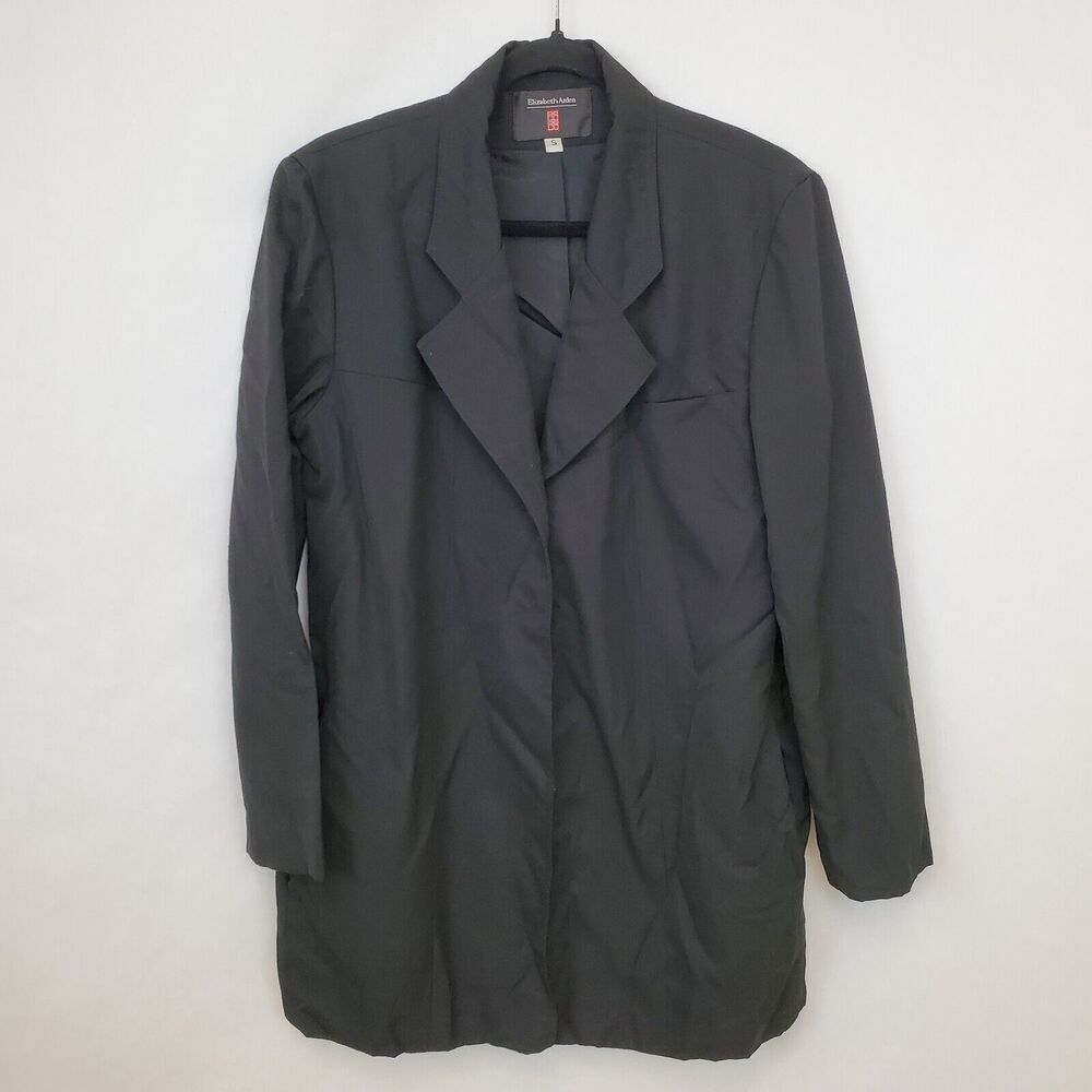 Vintage Elizabeth Arden Longline‎ Blazer Jacket Womens Small Worsted Wool Black